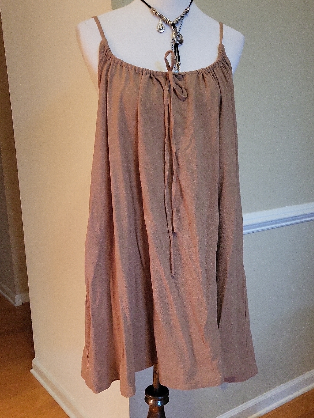 Elegant Tan Backless Tie-Front Sundress